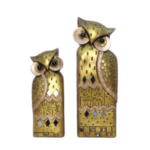 Decorative Golden Owl Figurine Set – Handcrafted Showpiece (Large: 19cm H x 6cm L x 4cm D, Small: 14cm H x 5cm L x 4cm D) - Image 2