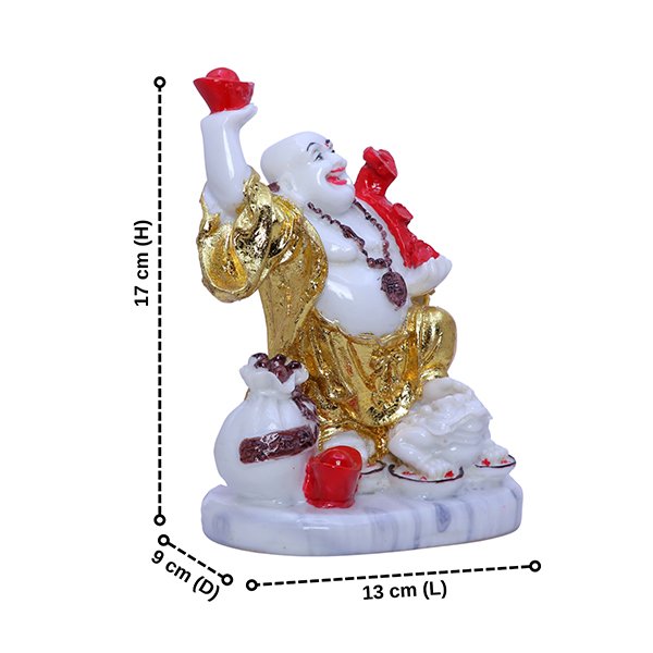 White & Gold Laughing Buddha Statue - 17cm Feng Shui Decor