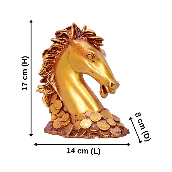 Antique Horse Face Showpiece for Home Decor (Golden) Polyresin - 7 Inch