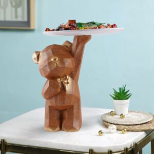 8-Inch Geometric Bear Candy Holder with Gold Accents - Image 1