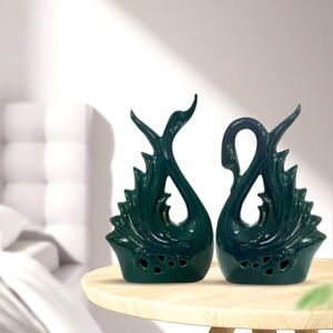 Swan Couple Showpiece for Home Decor (Green) Polyresin – 9 Inch - Image 1