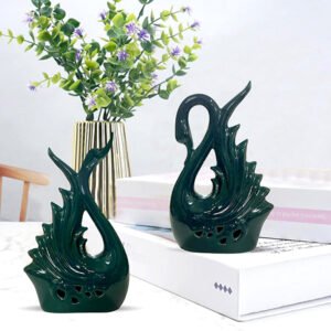 Swan Couple Showpiece for Home Decor (Green) Polyresin – 9 Inch - Image 2