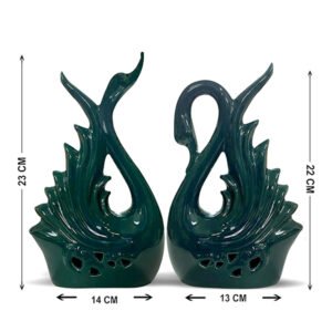 Swan Couple Showpiece for Home Decor (Green) Polyresin – 9 Inch - Image 3