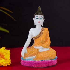 Hand Down Buddha Showpiece for Home Decor (Orange) Marble - 10.5 Inch - Image 1
