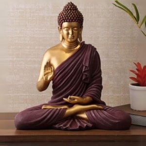 Meditation Big Buddha Showpiece for Home Decor (Purple & Golden) Polyresin - 15 Inch - Image 1