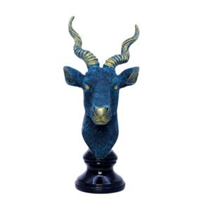 Antique Deer Face Showpiece for Home Decor (Blue & Black) Polyresin- 12 Inch
