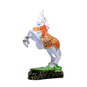 Antique Hand Lifting Horse Showpiece for Home Decor (Orange) Polyresin – 9 Inch - Image 3