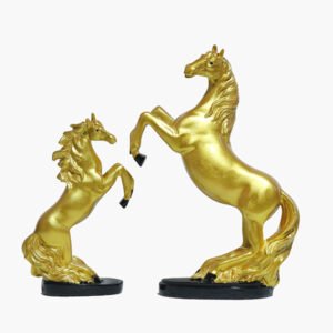 Hand Lighting Horse Showpiece for Home Decor, Set of 2 (Golden) Polyresin – 10 Inch - Image 2