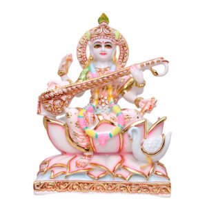 Goddess Maa Saraswati Idol Showpiece for Home Decor (White) Marble – 12 Inch - Image 2