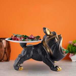 Bulldog Candy Holder with Tray – Stylish Black & Gold - Image 1