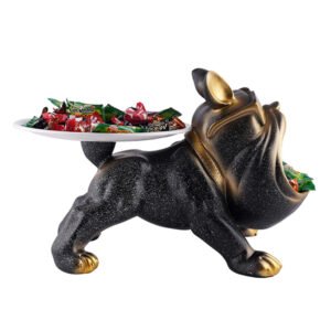 Bulldog Candy Holder with Tray – Stylish Black & Gold - Image 2