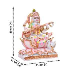 Goddess Maa Saraswati Idol Showpiece for Home Decor (White) Marble – 12 Inch - Image 3