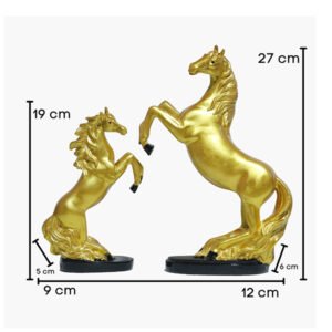 Hand Lighting Horse Showpiece for Home Decor, Set of 2 (Golden) Polyresin – 10 Inch - Image 3