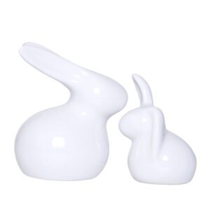 Rabbit Showpiece Set of 2 for Home Decor (White) Polyresin – 5.5 Inch - Image 2