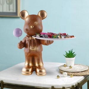 11-Inch Resin Bear Candy Holder with Tray – Cute & Stylish - Image 1