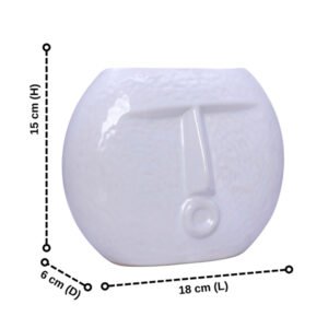 Round Abstract Face Vase – White Polyresin , 15 cm Tall - Image 3