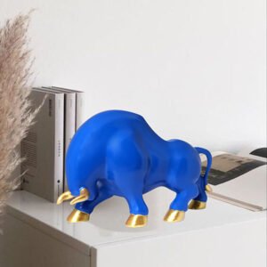 Bull Showpiece for Home Decor (Blue) Polyresin – 7 Inch - Image 1
