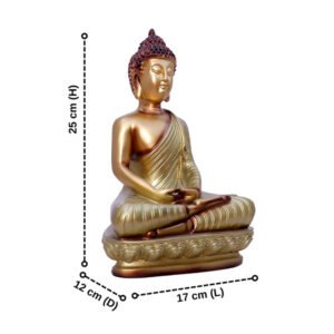 Golden Meditating Buddha Statue – Decorative Resin Sculpture for Home, Office, and Spiritual Spaces (L-17cm,B-12cm,H-25cm)