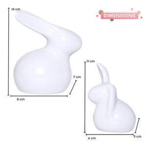 Rabbit Showpiece Set of 2 for Home Decor (White) Polyresin – 5.5 Inch - Image 3