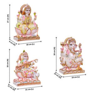 Laxmi-Ganesha & Saraswati Idol Showpiece for Home Decor, Set of 3 (Multicolor) Marble – 12 Inch - Image 3