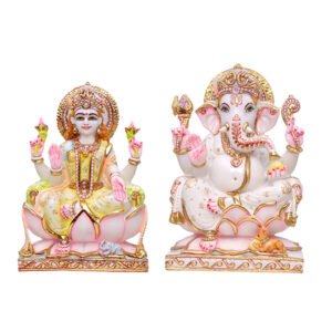 Laxmi-Ganesha Idol Showpiece for Home Decor, Set of 2 (Multicolor) Marble – 12 Inch - Image 2