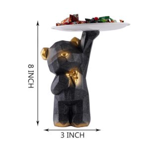 8-Inch Resin Bear Candy Holder with Tray – Black & Gold - Image 3