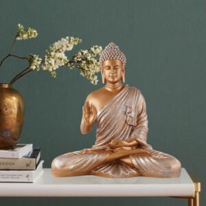 Meditation Big Buddha Showpiece for Home Decor (Brown & Silver) Polyresin - 15 Inch - Image 2