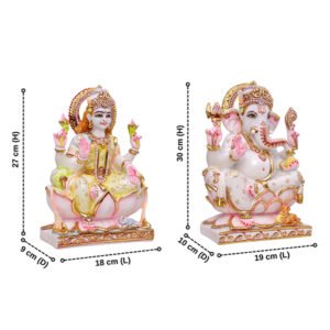 Laxmi-Ganesha Idol Showpiece for Home Decor, Set of 2 (Multicolor) Marble – 12 Inch - Image 3