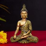 Golden Meditating Buddha Statue – Decorative Resin Sculpture for Home, Office, and Spiritual Spaces (L-22cm,B-12cm,H-34cm)