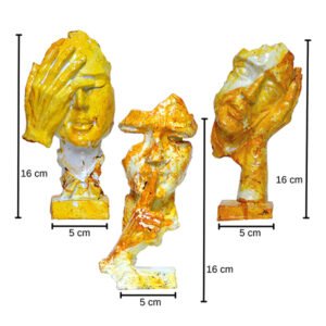 Human Faces Showpiece for Home Decor, Set of 3 (Mustard) Polyresin – 6 Inch - Image 3
