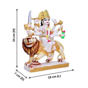 Goddess Maa Durga Idol Showpiece for Home Decor (White) Marble – 9.5 Inch - Image 3
