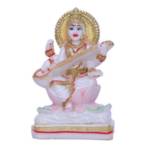 Goddess Maa Saraswati Idol Showpiece for Home Decor (Golden Foil) Marble – 6 Inch