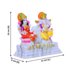 Laxmi-Ganesh Idol Showpiece for Home Decor (Multicolor) Marble – 4 Inch - Image 3