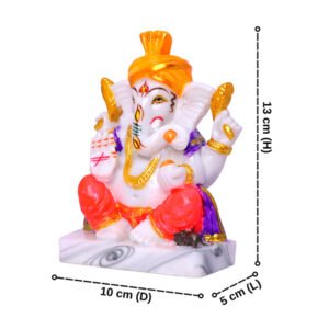 Lord Ganesha Idol Showpiece (Multicolor) Marble - 6 Inch - Image 3