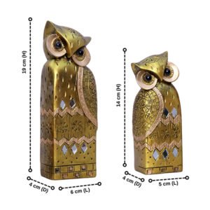 Decorative Golden Owl Figurine Set – Handcrafted Showpiece (Large: 19cm H x 6cm L x 4cm D, Small: 14cm H x 5cm L x 4cm D) - Image 3