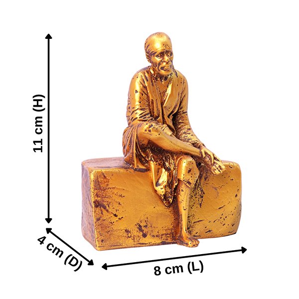Shirdi Sai Baba Showpiece Idol Statue Especially for Car Dashboard (Golden) Polyresin - 4 Inch