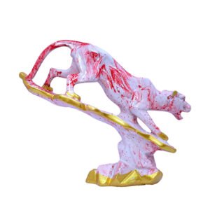Tree Jaguar Showpiece for Home Decor (Red & White) Polyresin – 8 Inch - Image 2