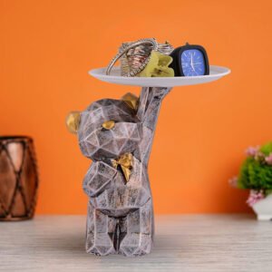 8-Inch Geometric Bear Tray Holder – Gold & Brown Décor - Image 1