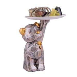 8-Inch Geometric Bear Tray Holder – Gold & Brown Décor - Image 2