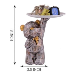 8-Inch Geometric Bear Tray Holder – Gold & Brown Décor - Image 3
