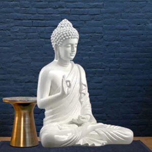 Meditation Big Buddha Showpiece for Home Decor (White) Marble - 15 Inch - Image 1
