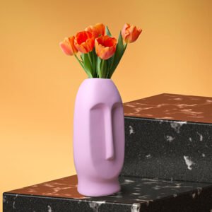 Human Face Flower Vases for Home Decor (Pink) Polyresin – 9.5 Inch - Image 1