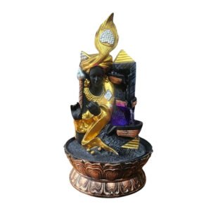 Lord Krishna Water Fountain Showpiece for Home Decor (Black & Gold) Polyresin – 15 Inch - Image 2