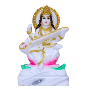 Goddess Maa Saraswati Idol Showpiece (White) Marble - 6 Inch - Image 2