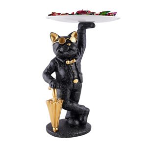 11-Inch Resin Cat Butler Candy Holder – Black & Gold - Image 2