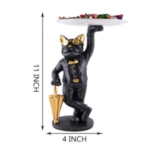 11-Inch Resin Cat Butler Candy Holder – Black & Gold - Image 3