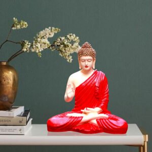 Meditation Big Buddha Showpiece for Home Decor (Red & Cream) Polyresin - 15 Inch - Image 1