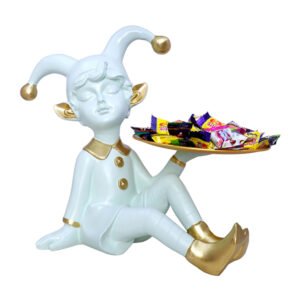 10.5-Inch White Jester Figurine Candy & Snack Holder