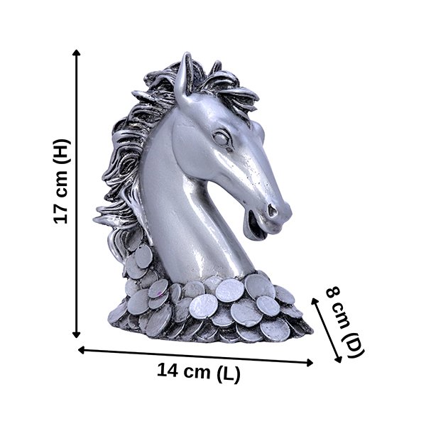Antique Horse Face Showpiece for Home Decor (Silver) Polyresin - 7 Inch