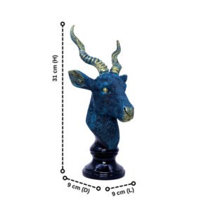 Antique Deer Face Showpiece for Home Decor (Blue & Black) Polyresin- 12 Inch